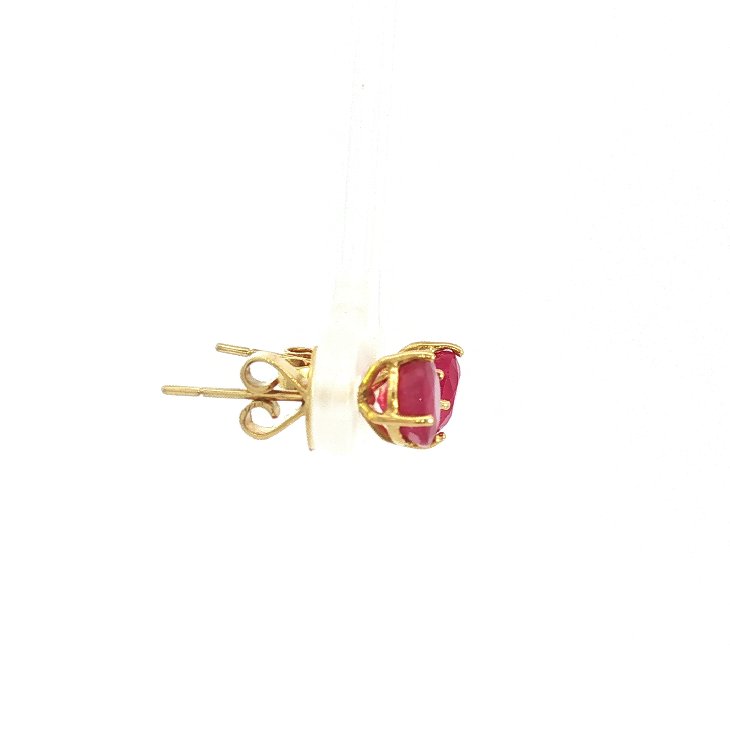 Round Red Ruby Stud Earrings in Yellow Gold