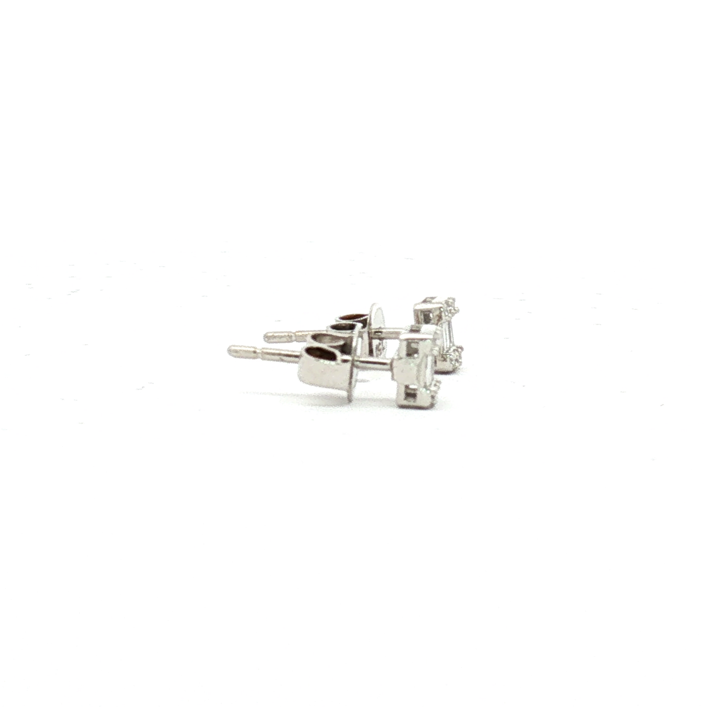 Rectangular Baguette Diamond Stud Earrings in White Gold