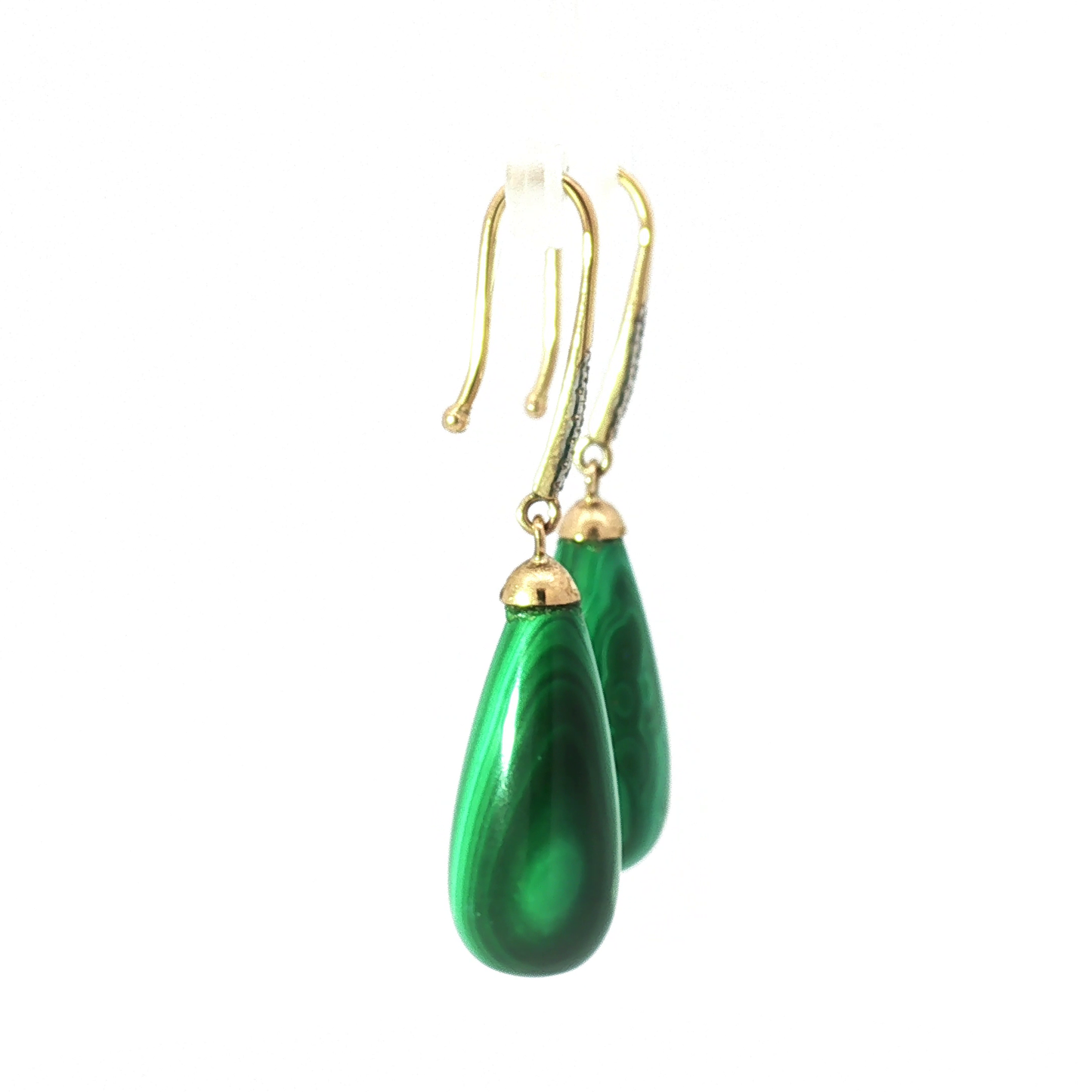 Yellow Gold Malachite Drop Earrings with Diamond Accents