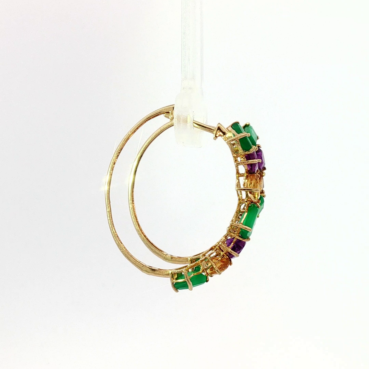Yellow Gold Multi-Gemstone Hoop Earrings with Emeralds