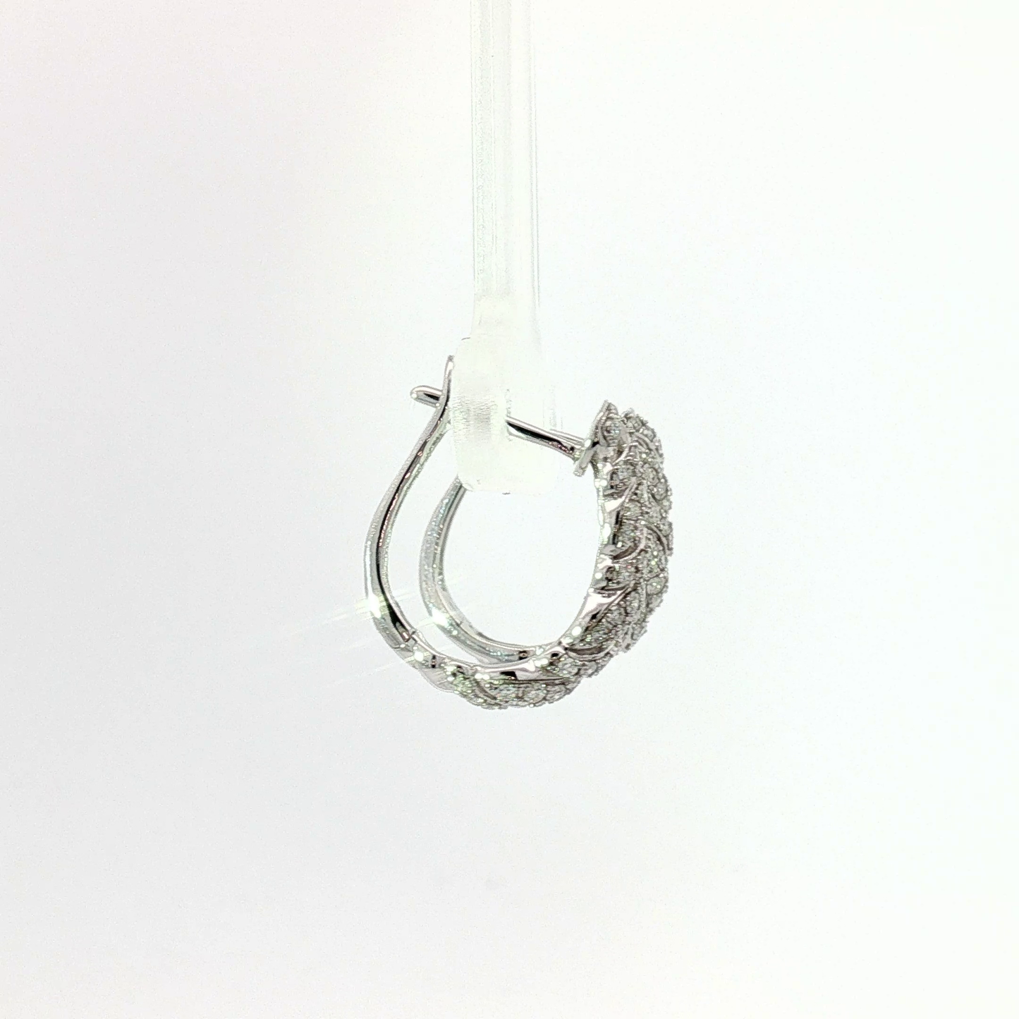 Twisted Pave Diamond Hoop Earrings in White Gold