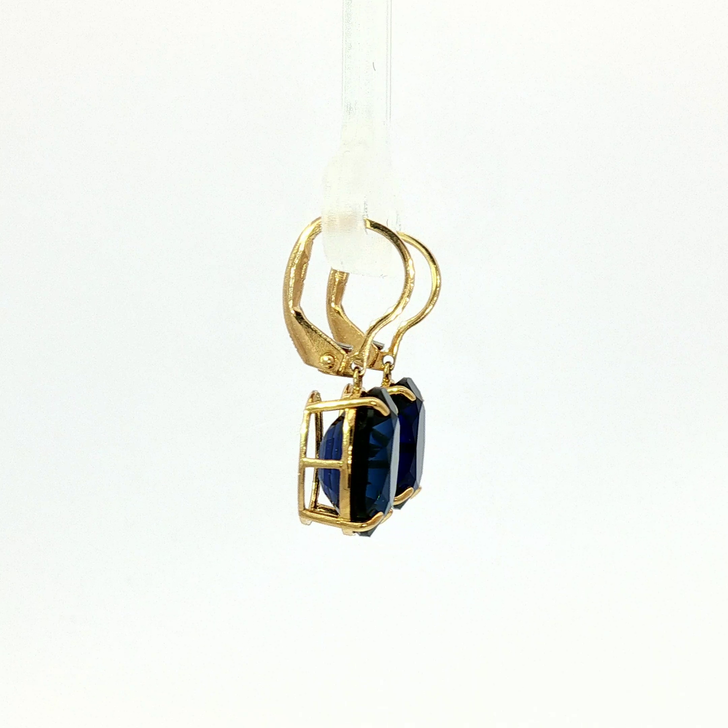 Oval Royal Blue Sapphire Drop Earrings in Yellow Gold