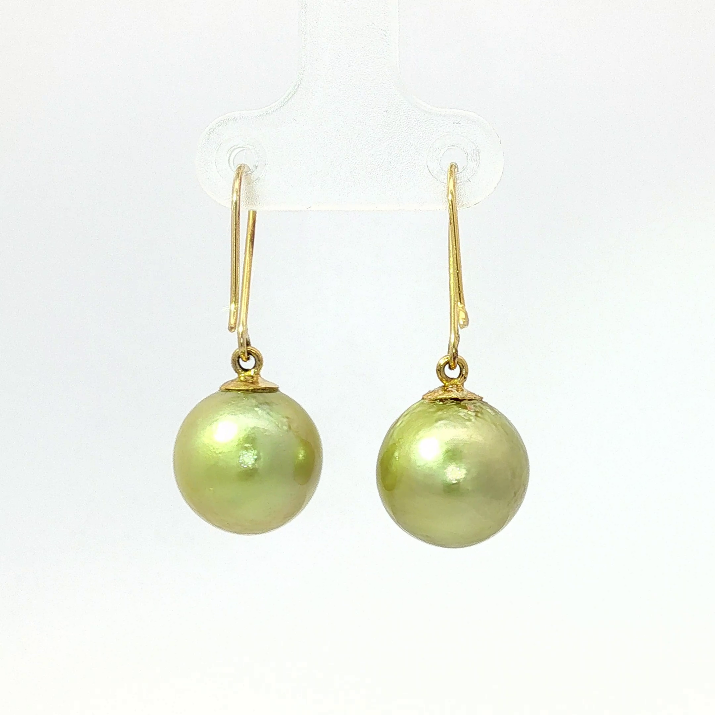 Yellow Gold Green Pearl Drop Earrings