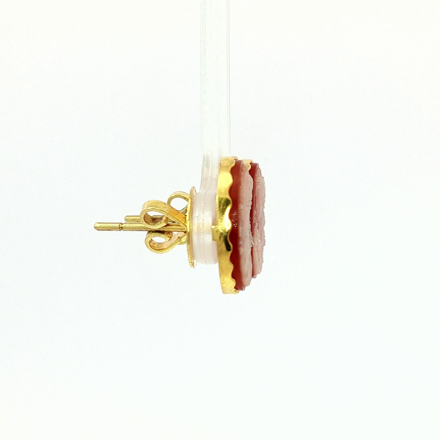 Yellow Gold Coral Cameo Stud Earrings