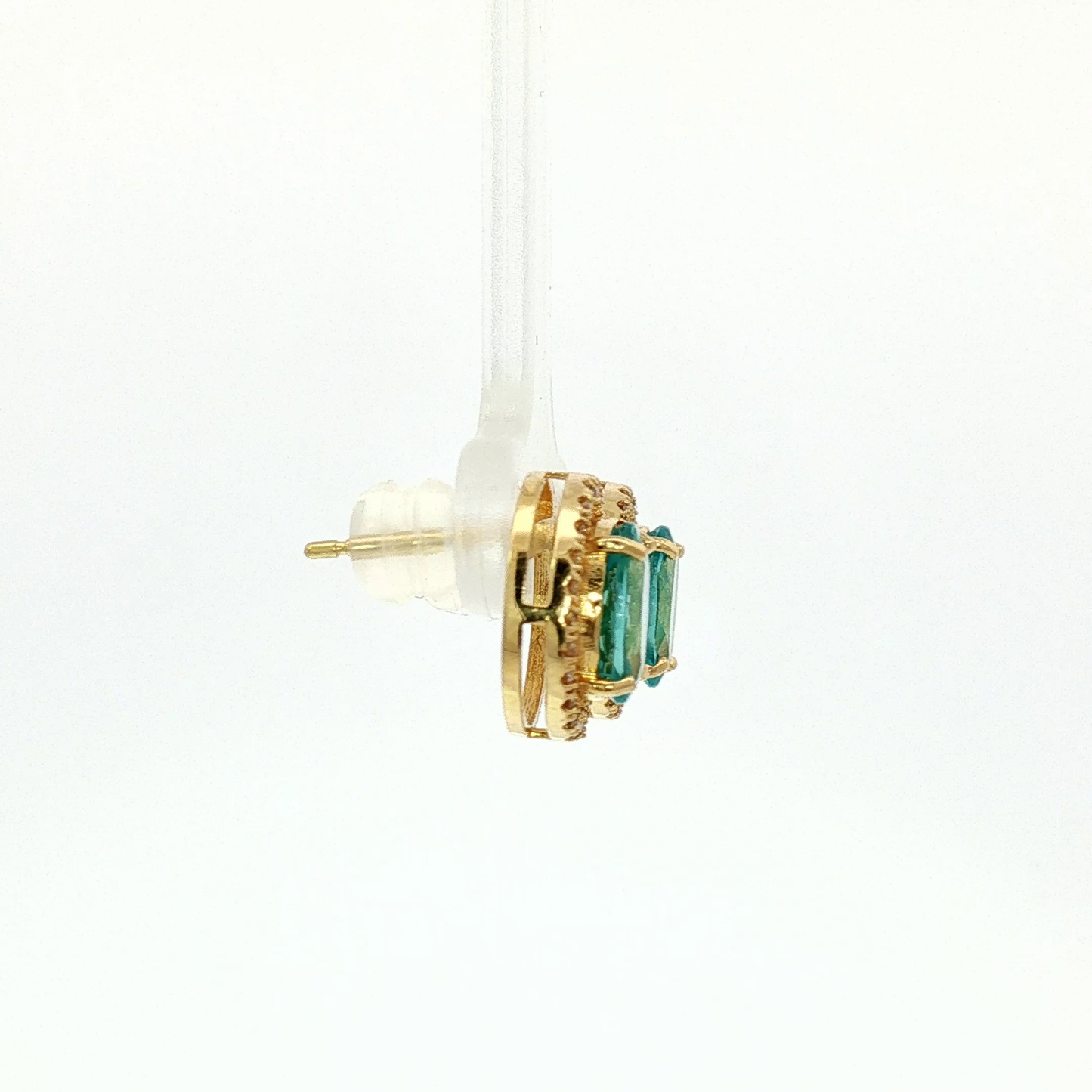 Oval Blue Topaz Halo Stud Earrings in Yellow Gold
