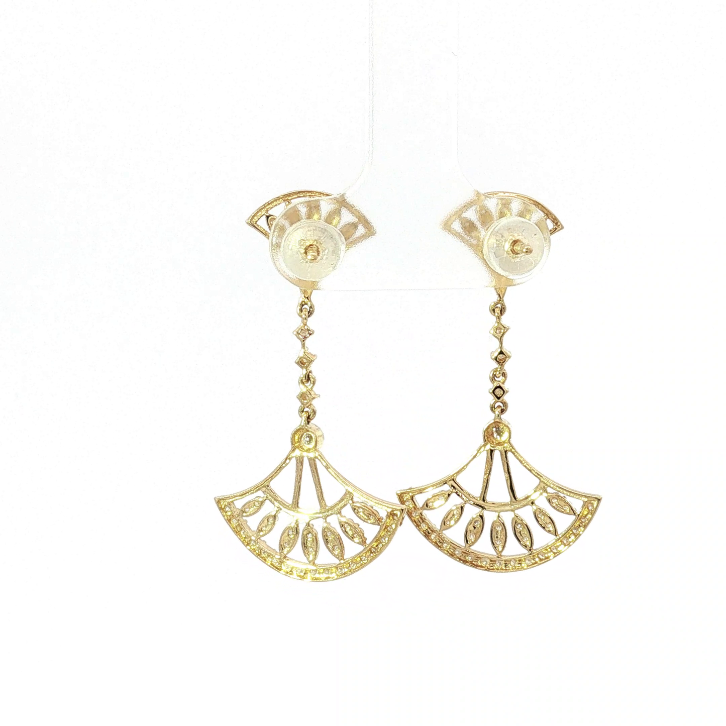 Yellow Gold Diamond Openwork Fan Dangle Earrings