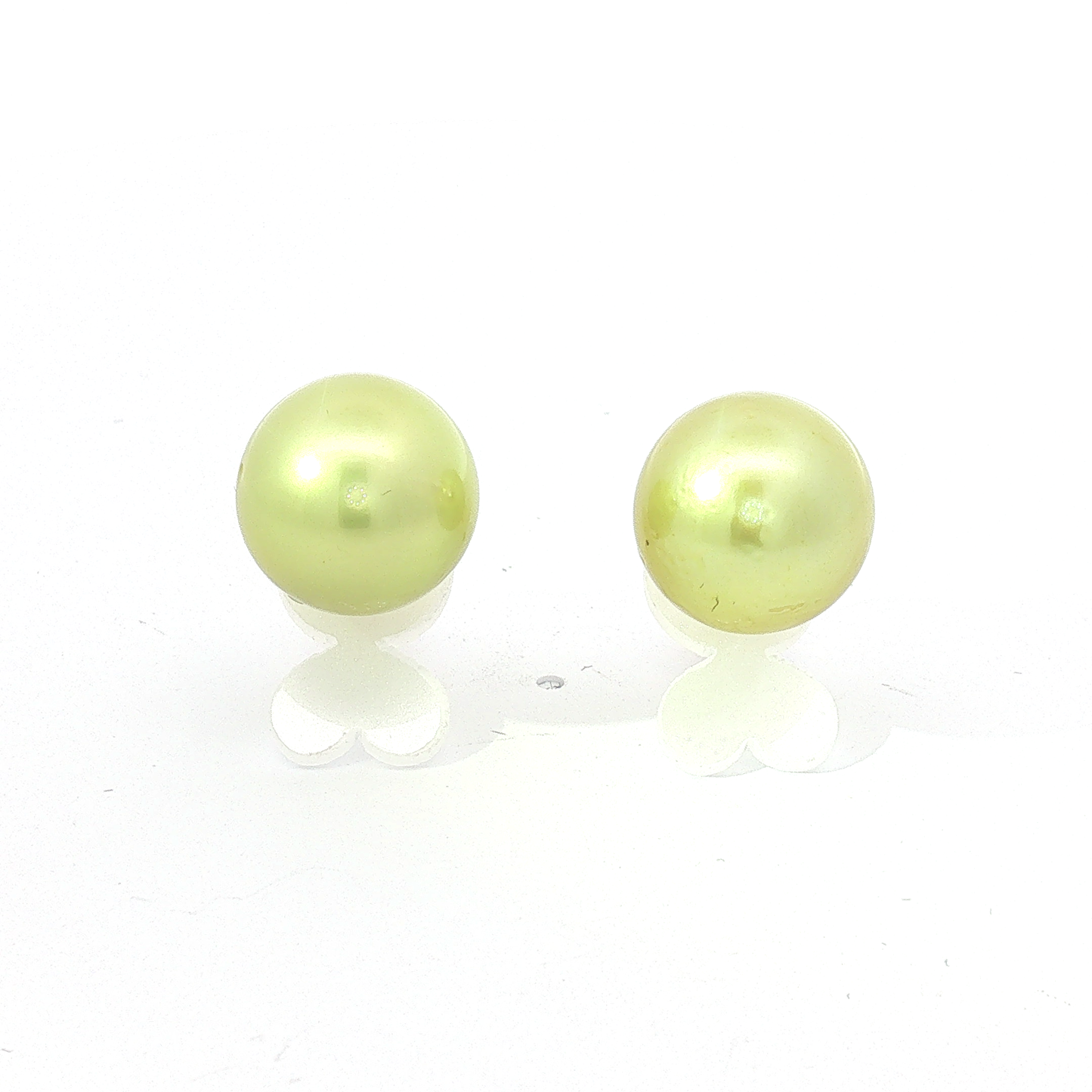 Light Green Pearl Stud Earrings in Yellow Gold