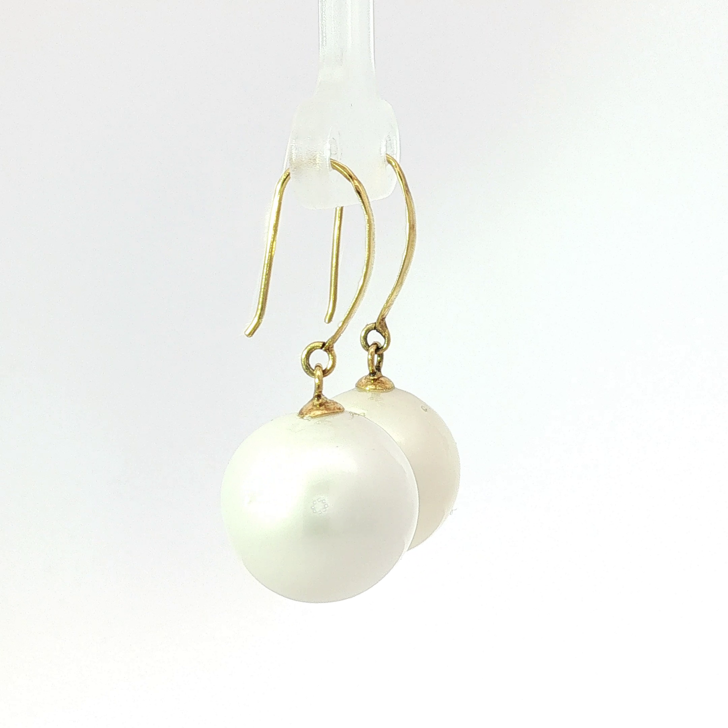 Classic White Pearl Drop Earrings in Yellow Gold