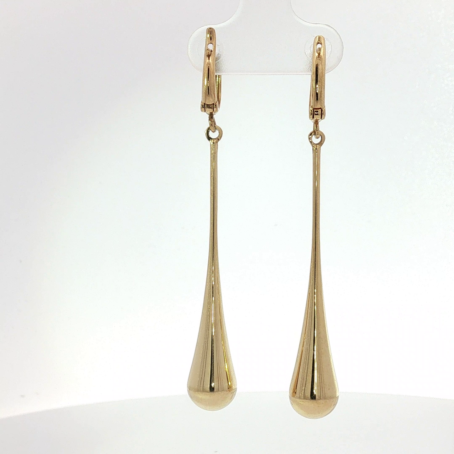 Polished Yellow Gold Elongated Teardrop Drop Earrings