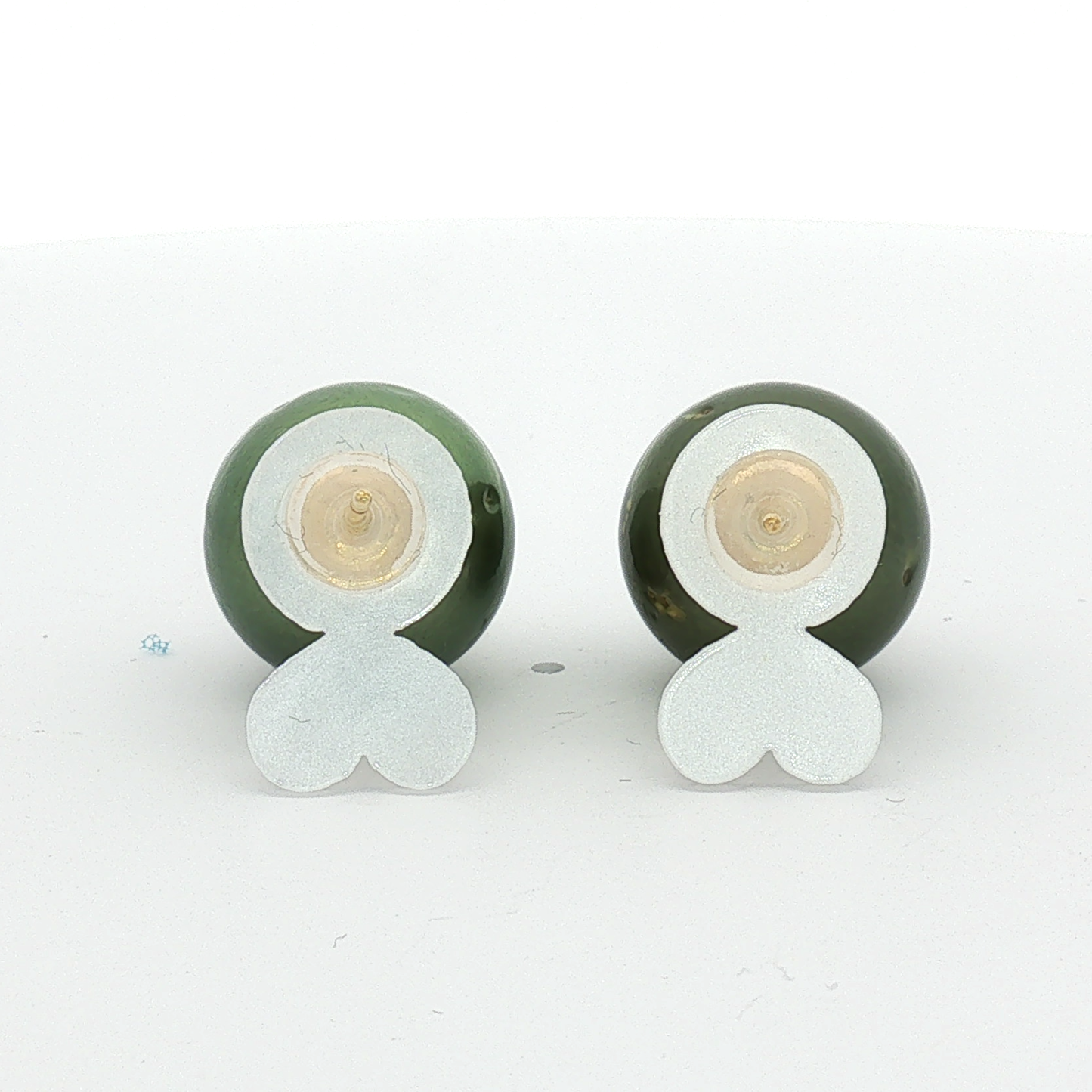 Green Pearl Stud Earrings in Yellow Gold