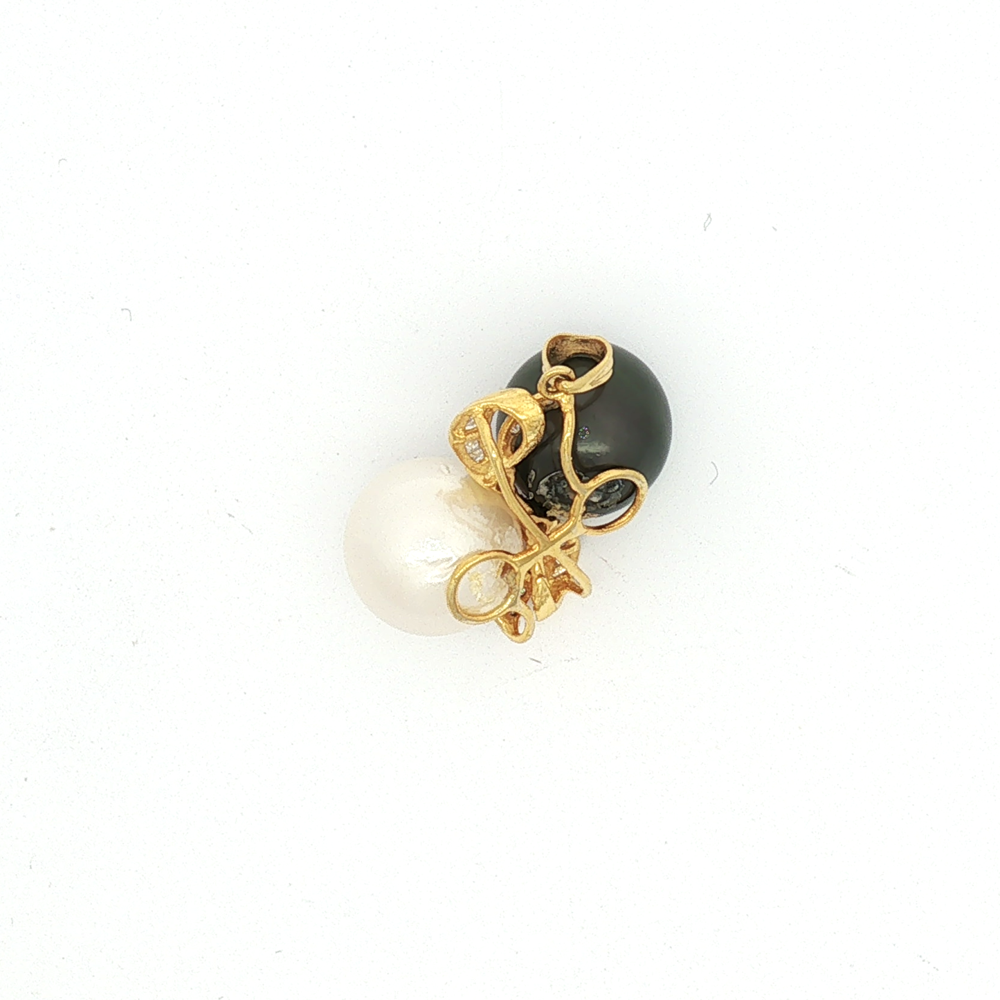Yellow Gold Contrasting Double Pearl Pendant