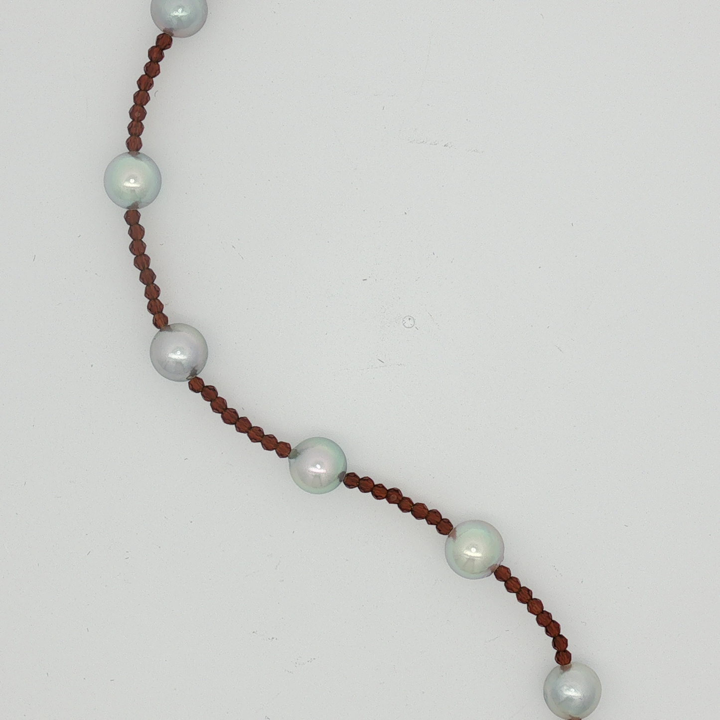 Station Pearl and Faceted Bead Necklace in Yellow Gold