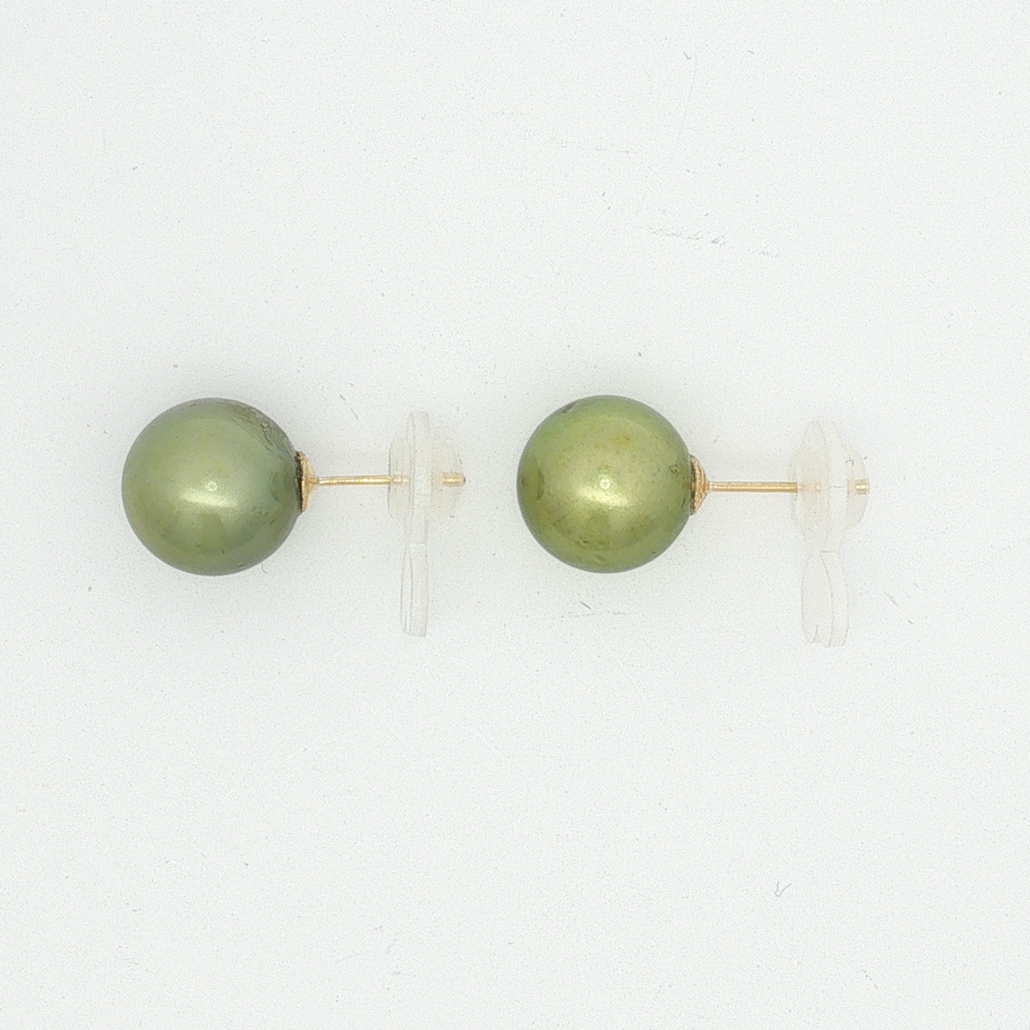 Green Pearl Stud Earrings in Yellow Gold