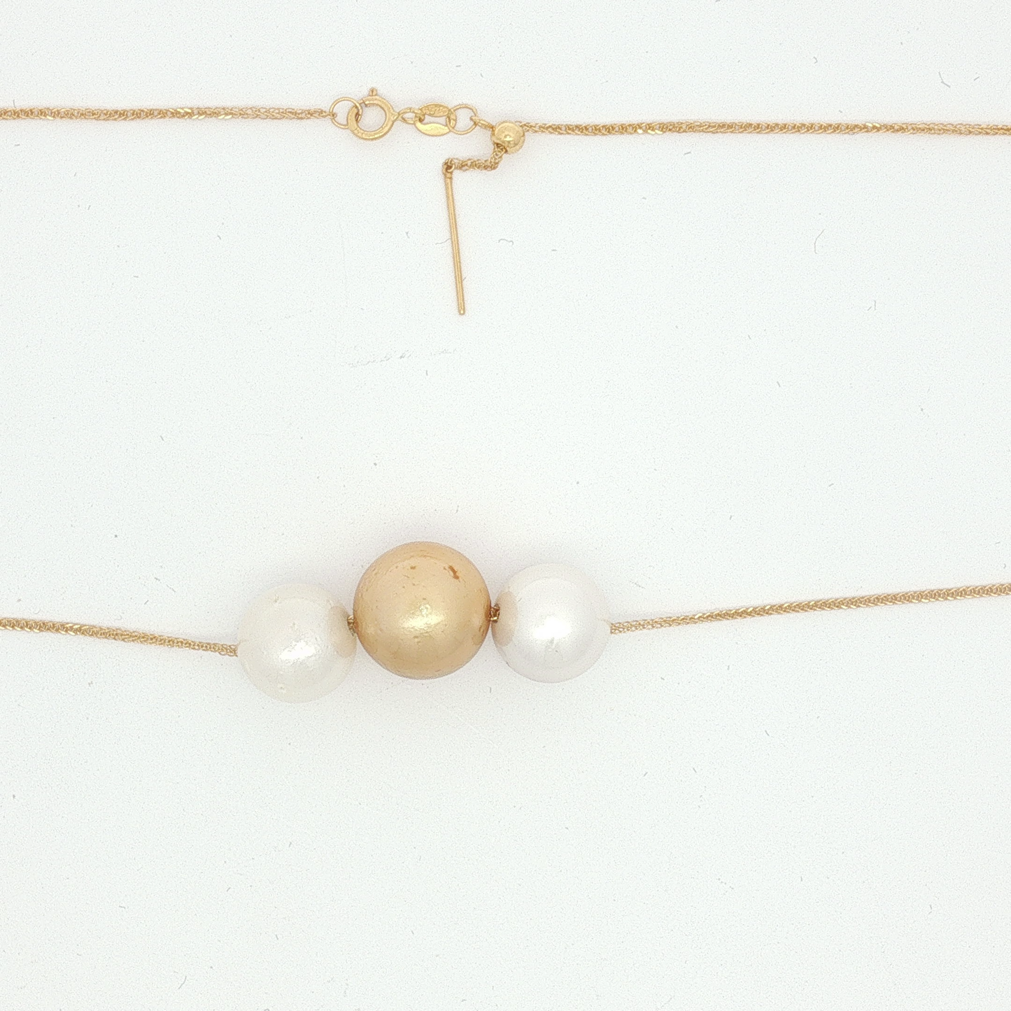 Three-Bead Pearl and Yellow Gold Necklace