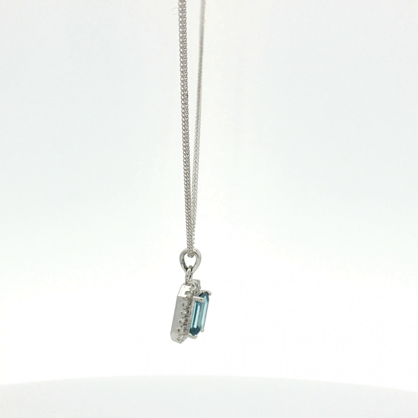 Rectangular Blue Topaz Halo Pendant in White Gold / NLR-REAEE