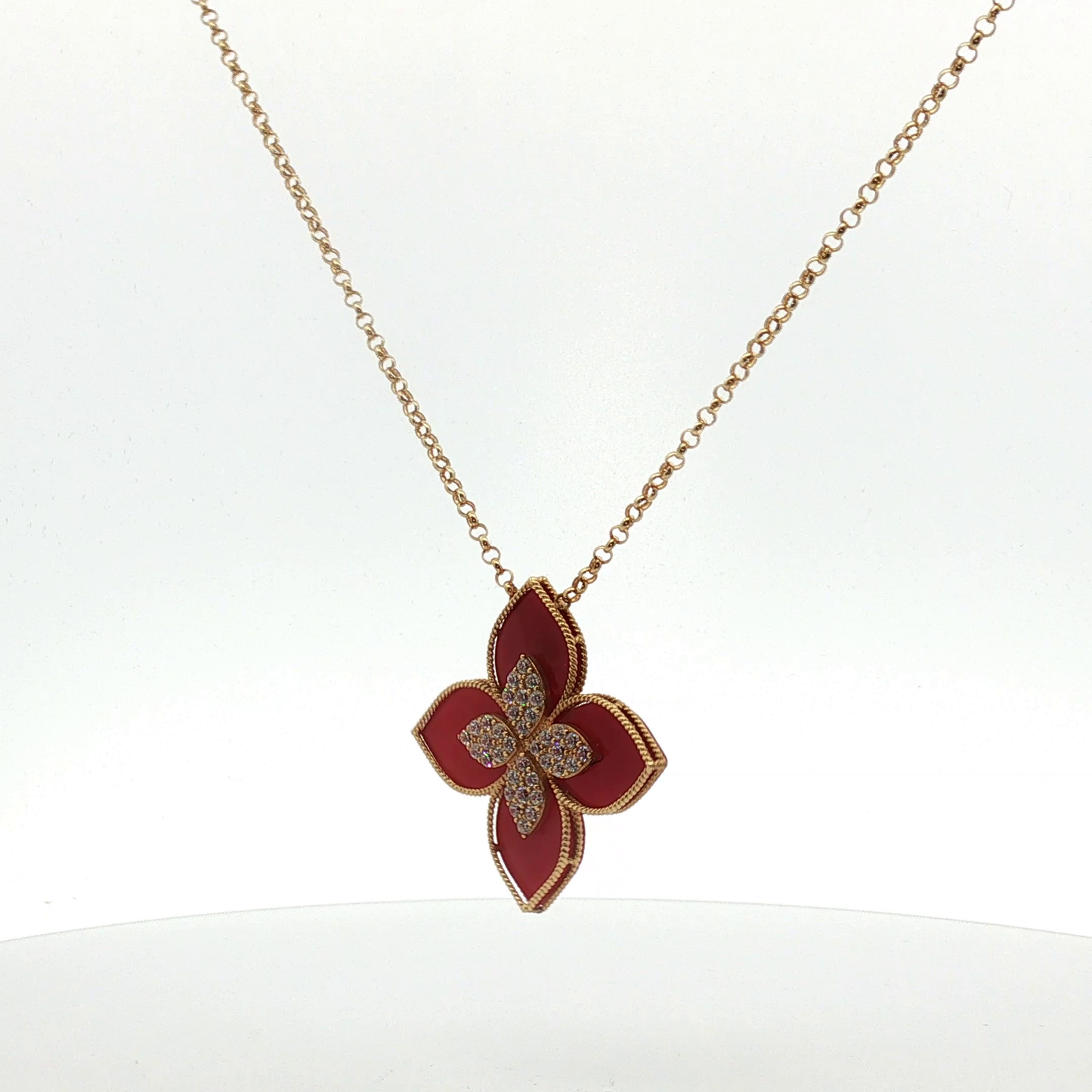 Rose Gold Red Ruby Floral Charm Necklace / DNL-NDEDE N24575-0924
