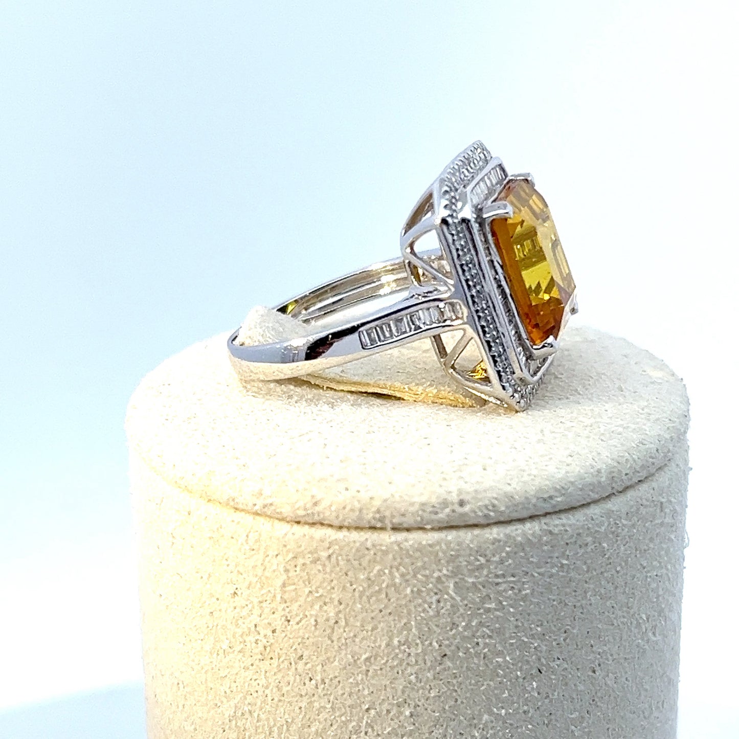 Vivid Yellow Sapphire Double Halo Cocktail Ring — White Gold