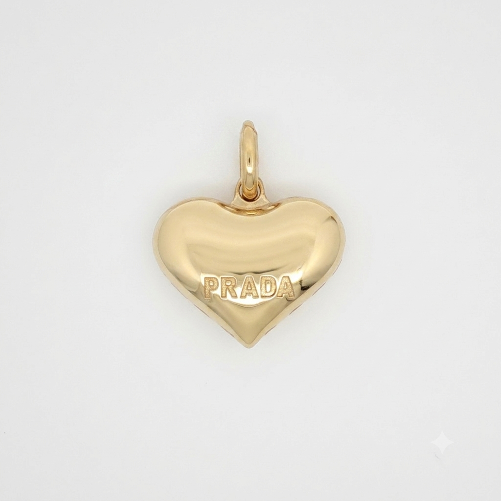 Yellow Gold Prada Engraved Heart Pendant