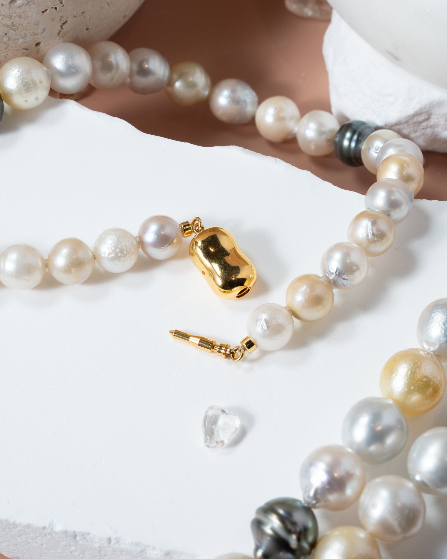 Multi Colored Pearl Necklace with Yellow Silver Clasp - Rope Length