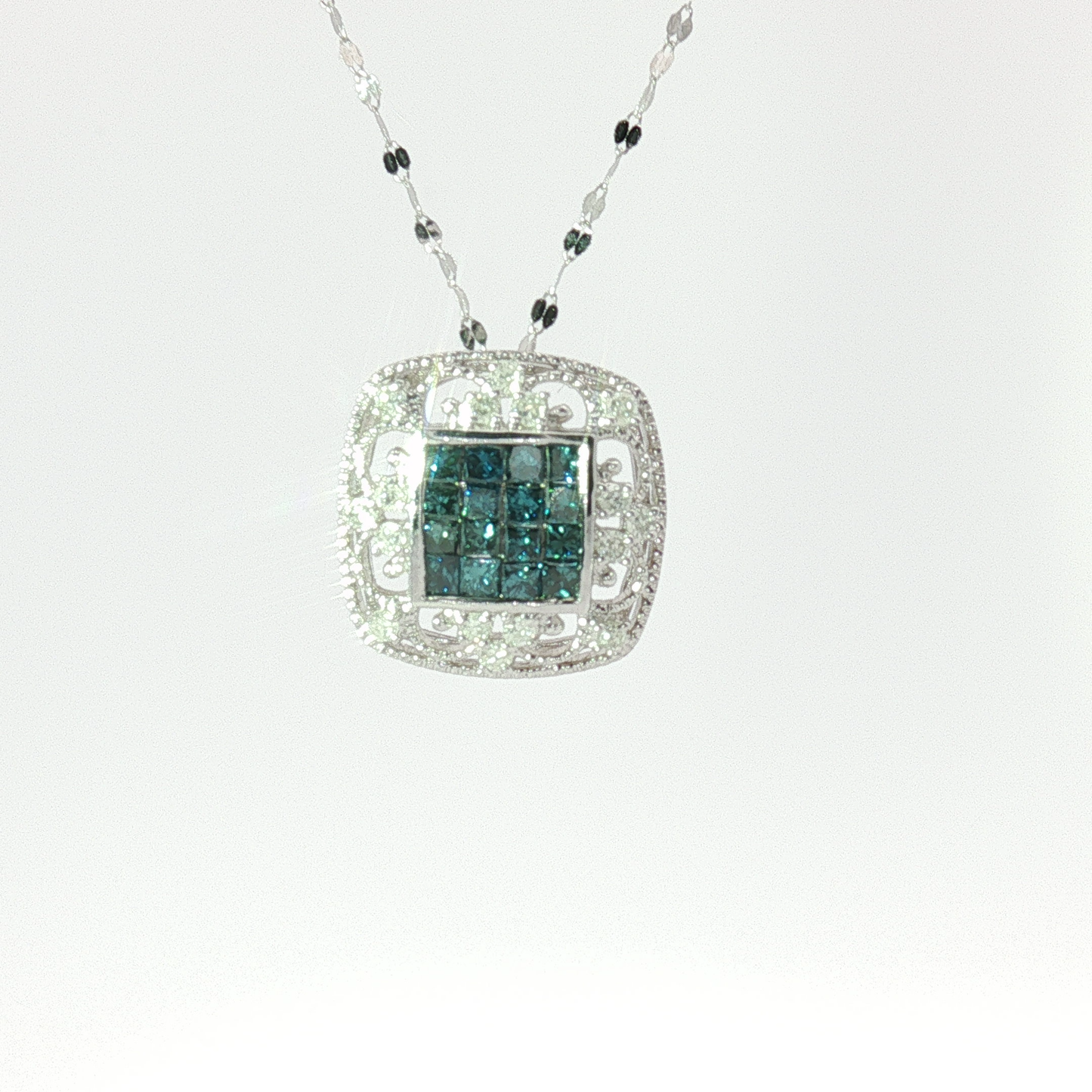 Fancy Deep Blue Diamond Filigree Pendant in White Gold