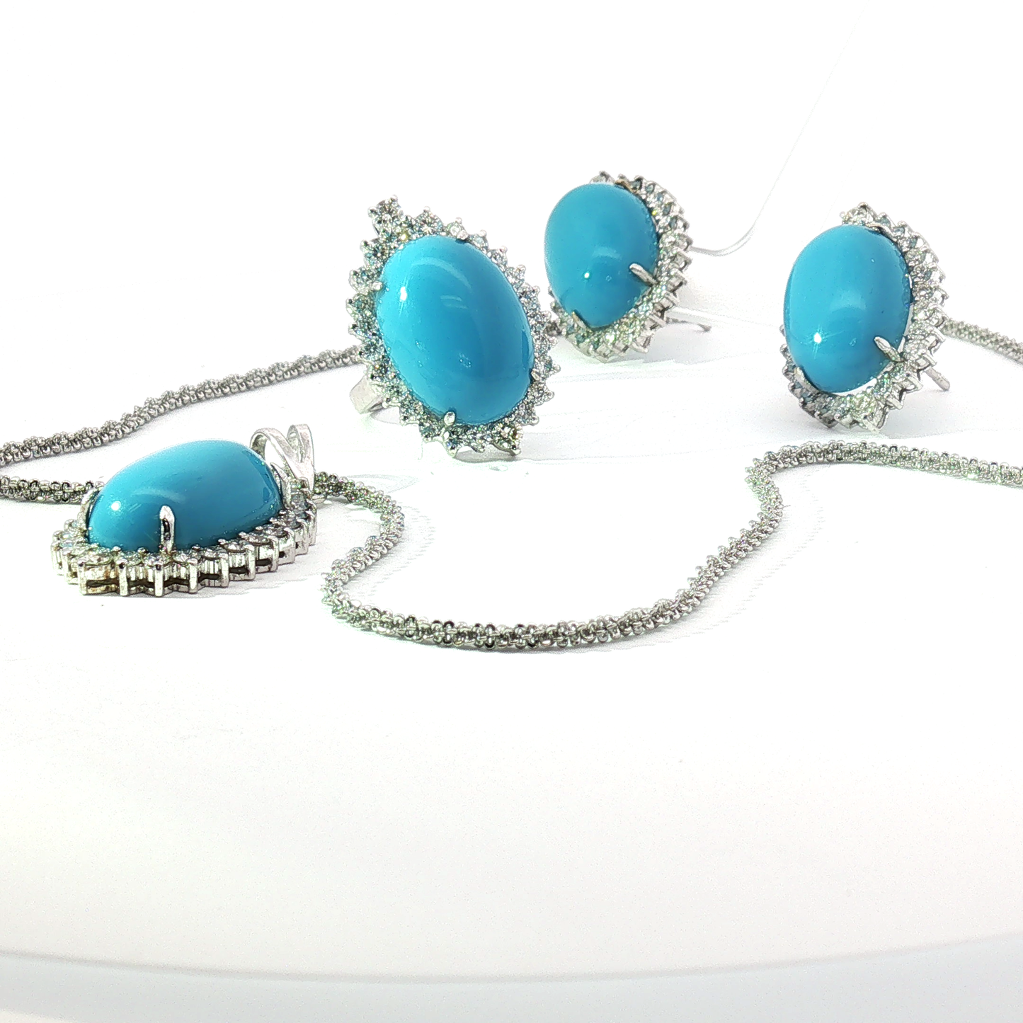 Sleeping Beauty Turquoise Diamond Halo Jewelry Set