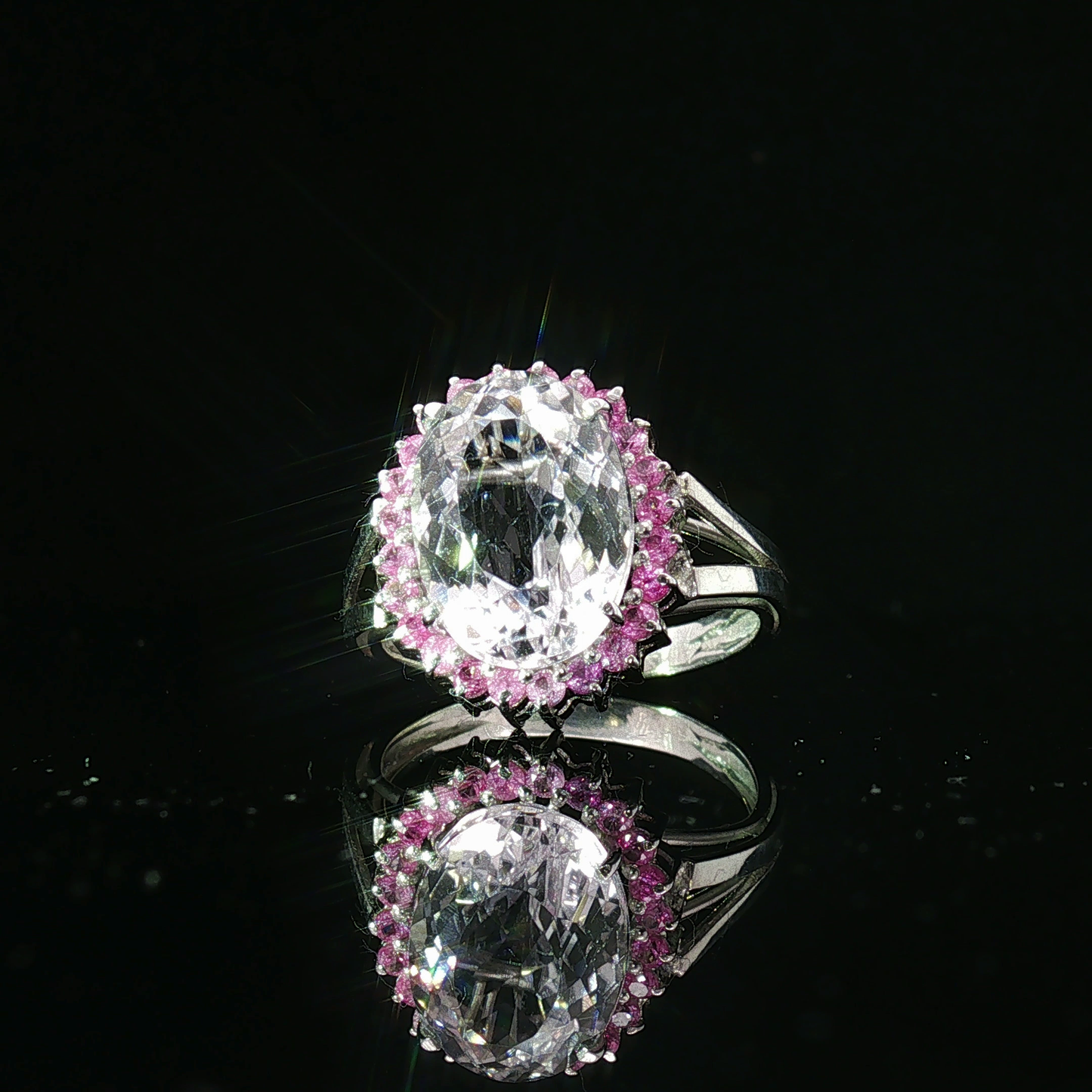 White Gold Pink Morganite and Sapphire Halo Jewelry Set