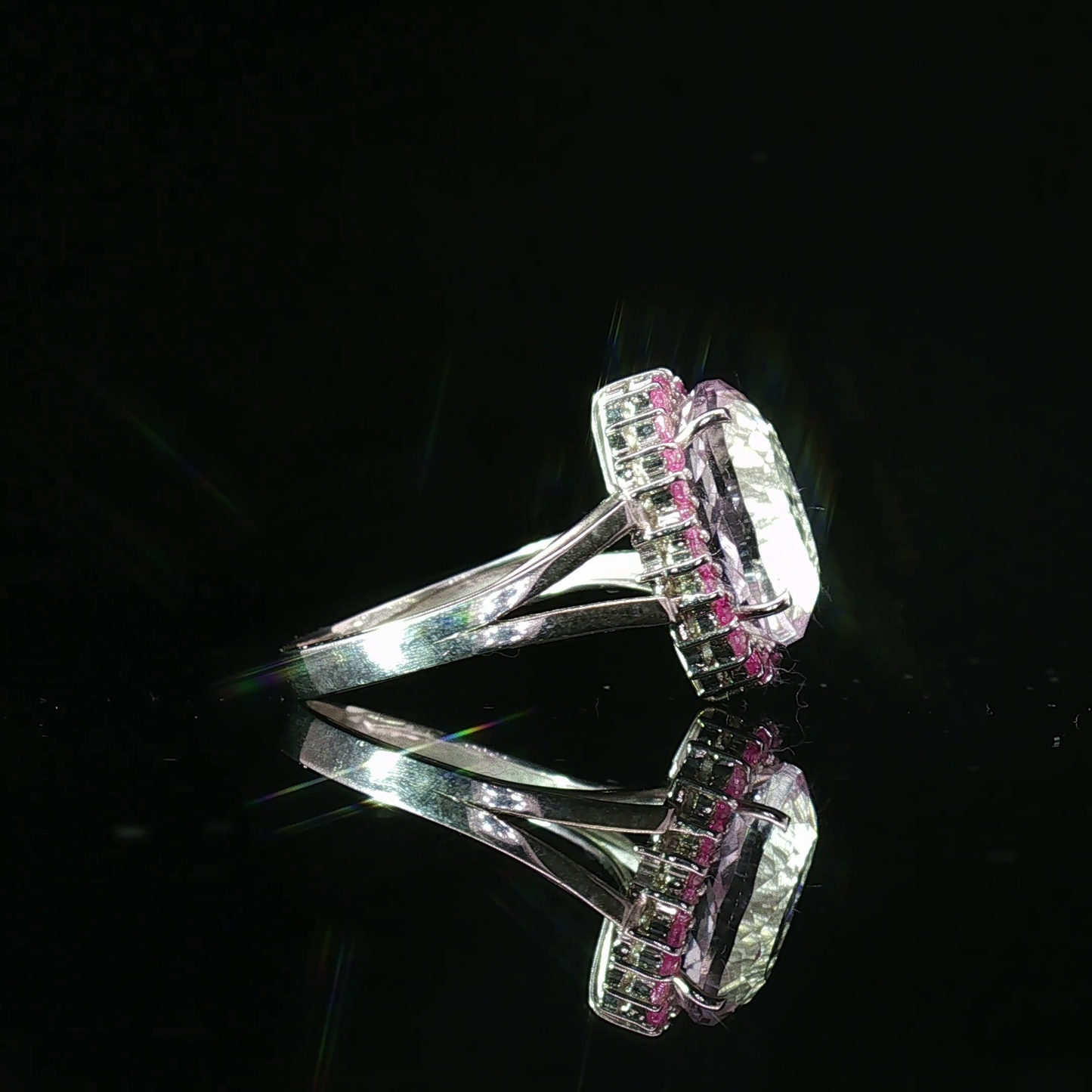 White Gold Pink Morganite and Sapphire Halo Jewelry Set