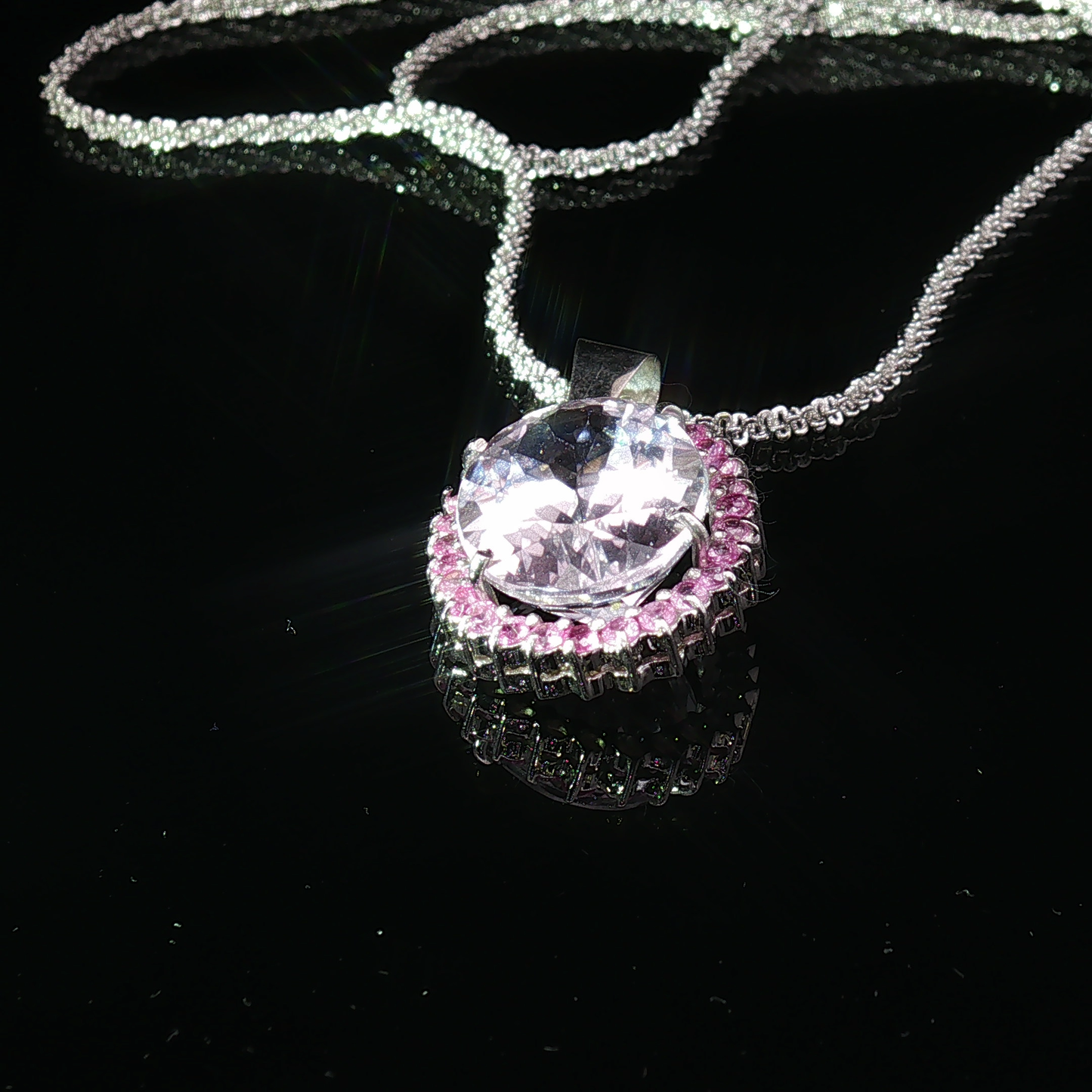 White Gold Pink Morganite and Sapphire Halo Jewelry Set