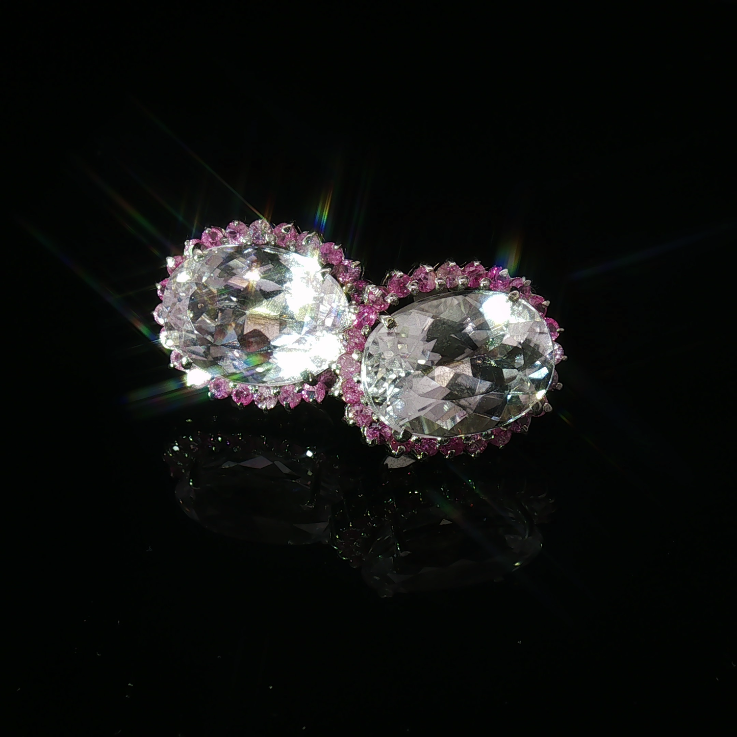 White Gold Pink Morganite and Sapphire Halo Jewelry Set