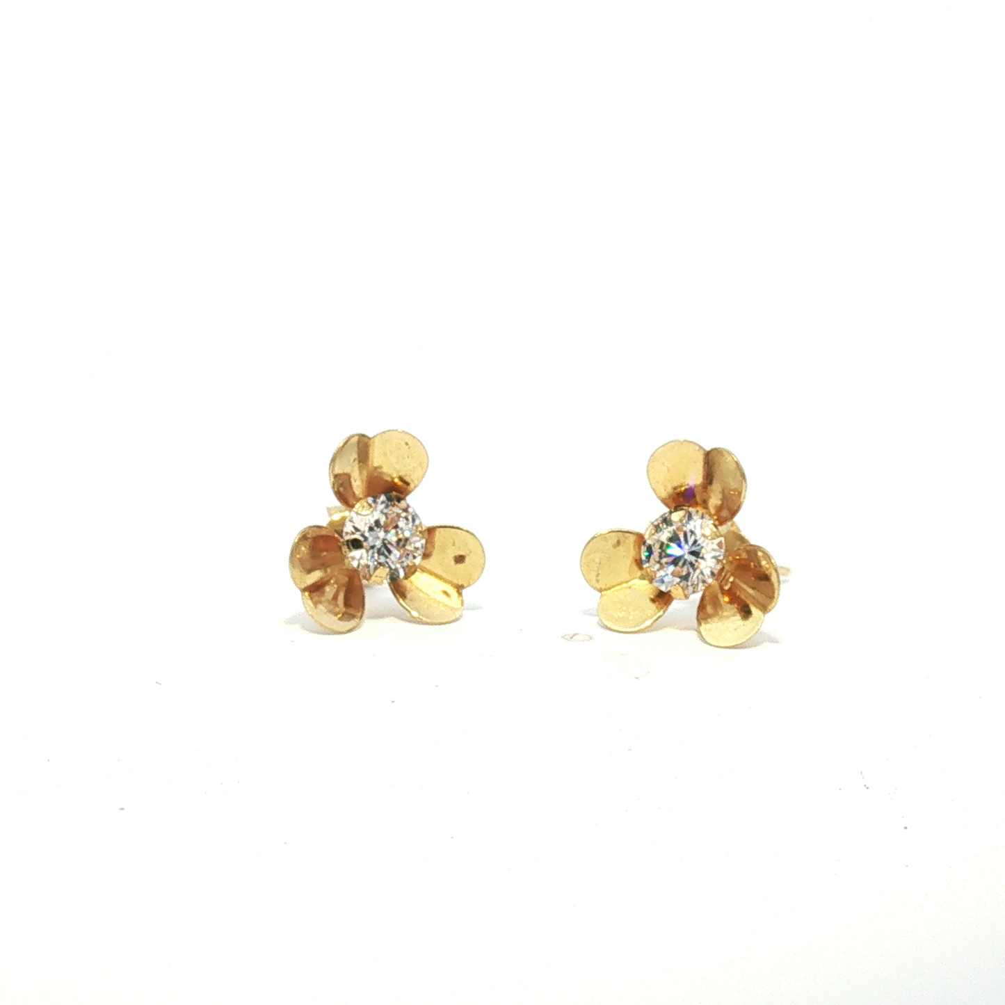 18K Yellow Gold Zircon Flower Stud Earrings