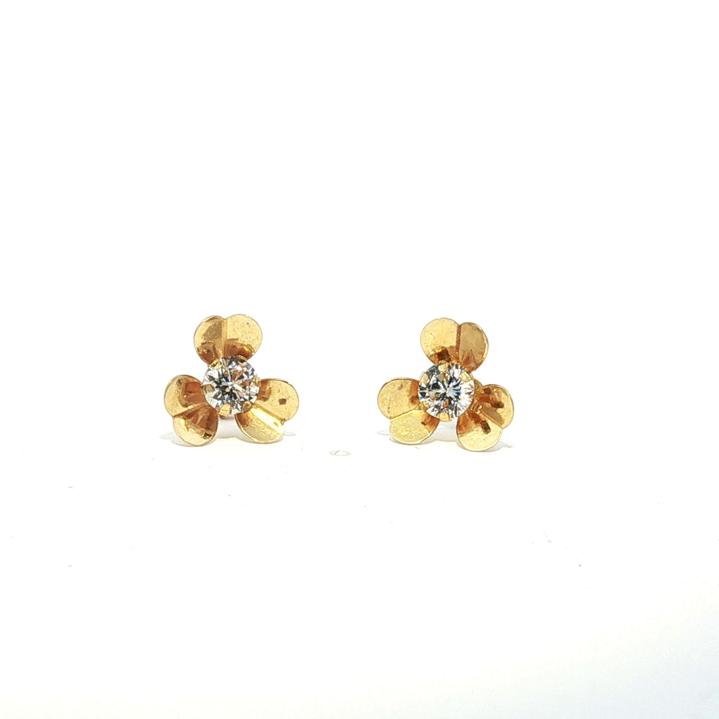 18K Yellow Gold Zircon Flower Stud Earrings
