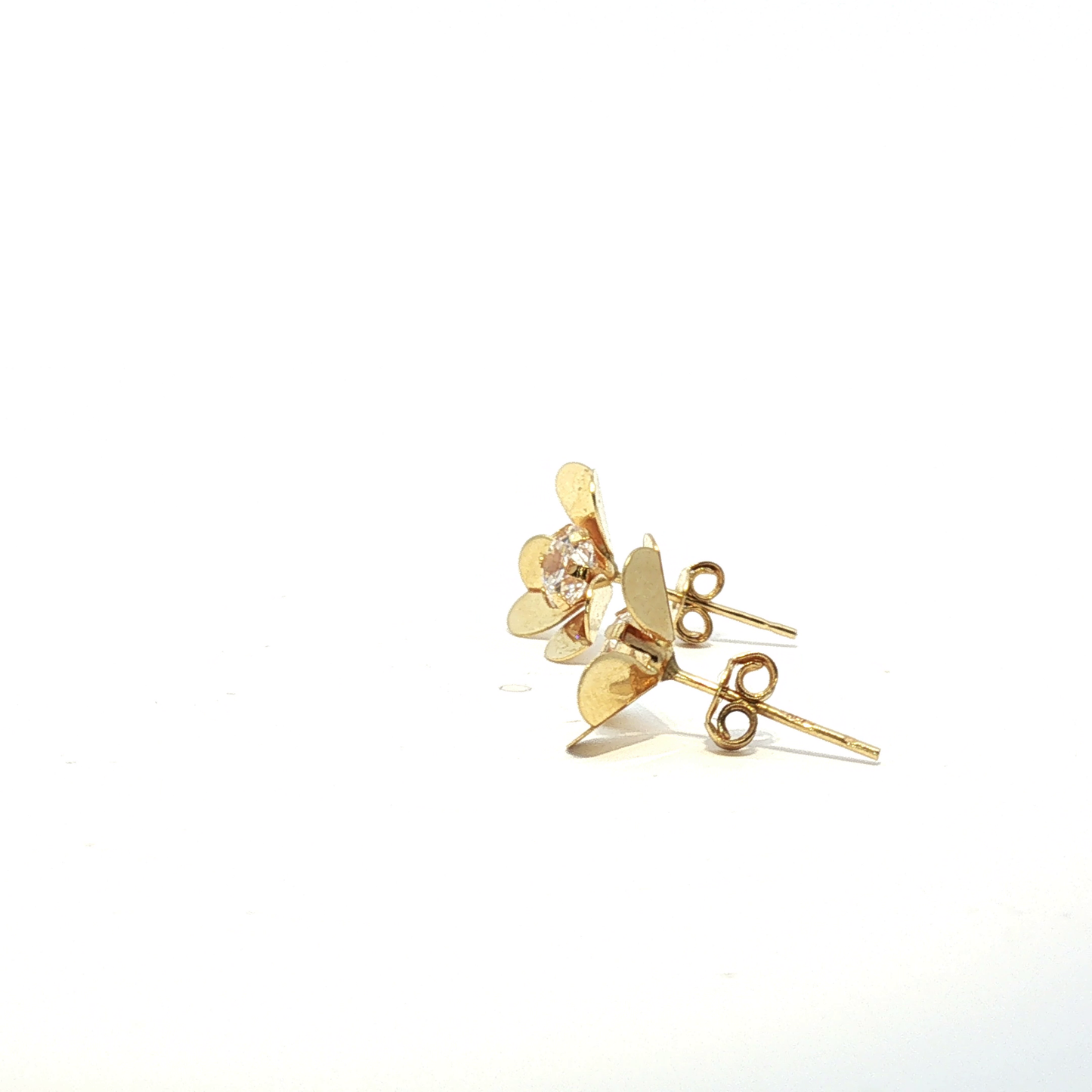 18K Yellow Gold Zircon Flower Stud Earrings
