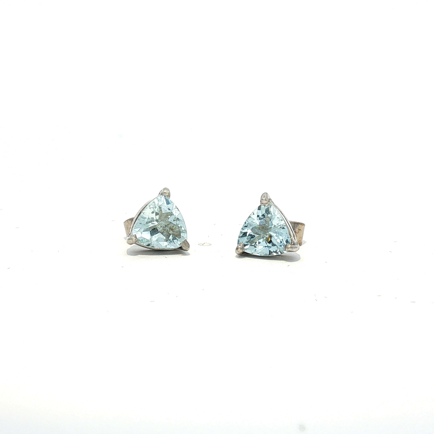 Trillion Cut Natural Aquamarine Stud Earrings in Silver