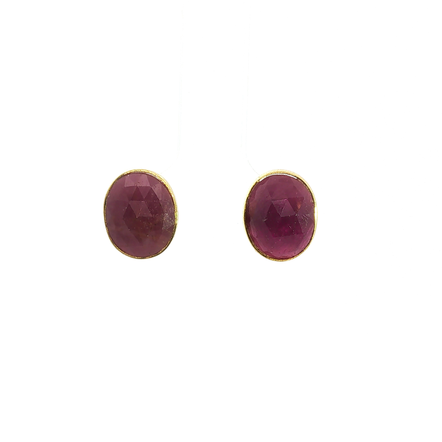 Yellow Gold Bezel-Set Purplish Red Ruby Stud Earrings