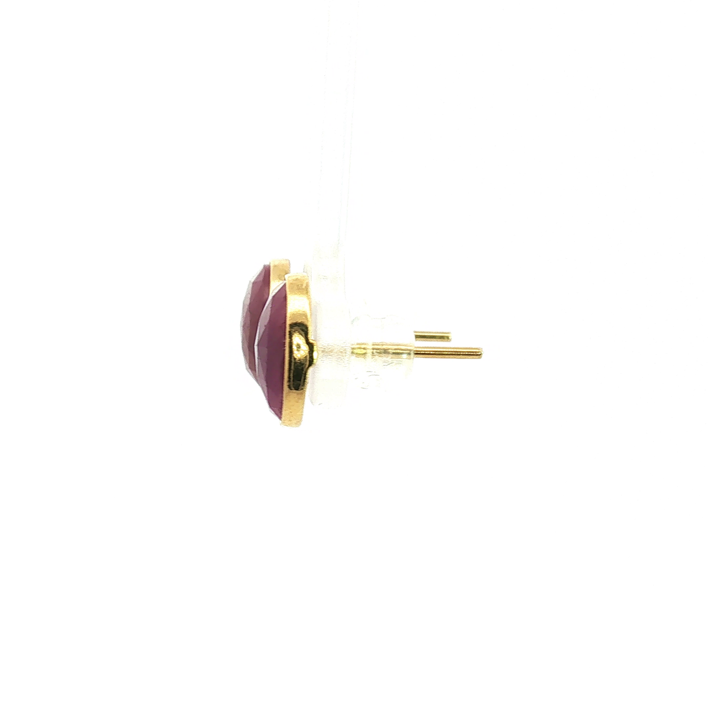 Yellow Gold Bezel-Set Purplish Red Ruby Stud Earrings