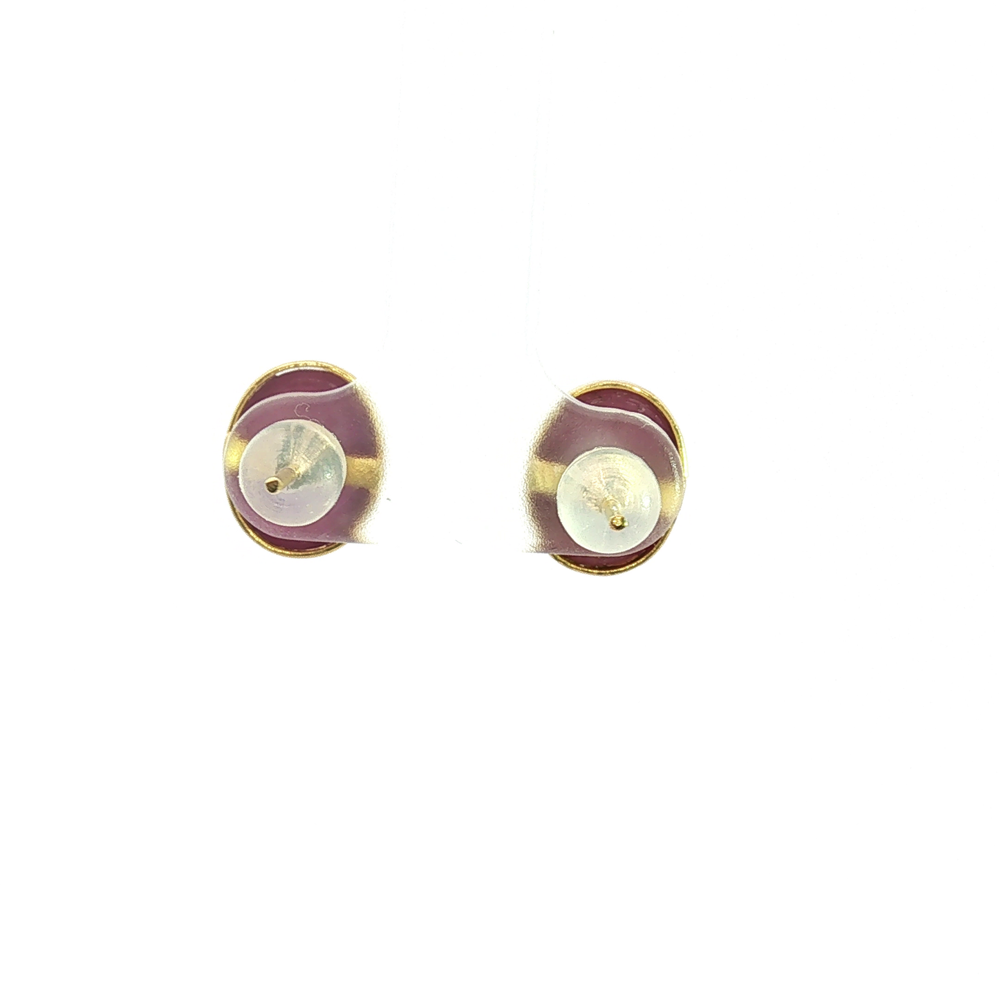 Yellow Gold Bezel-Set Purplish Red Ruby Stud Earrings