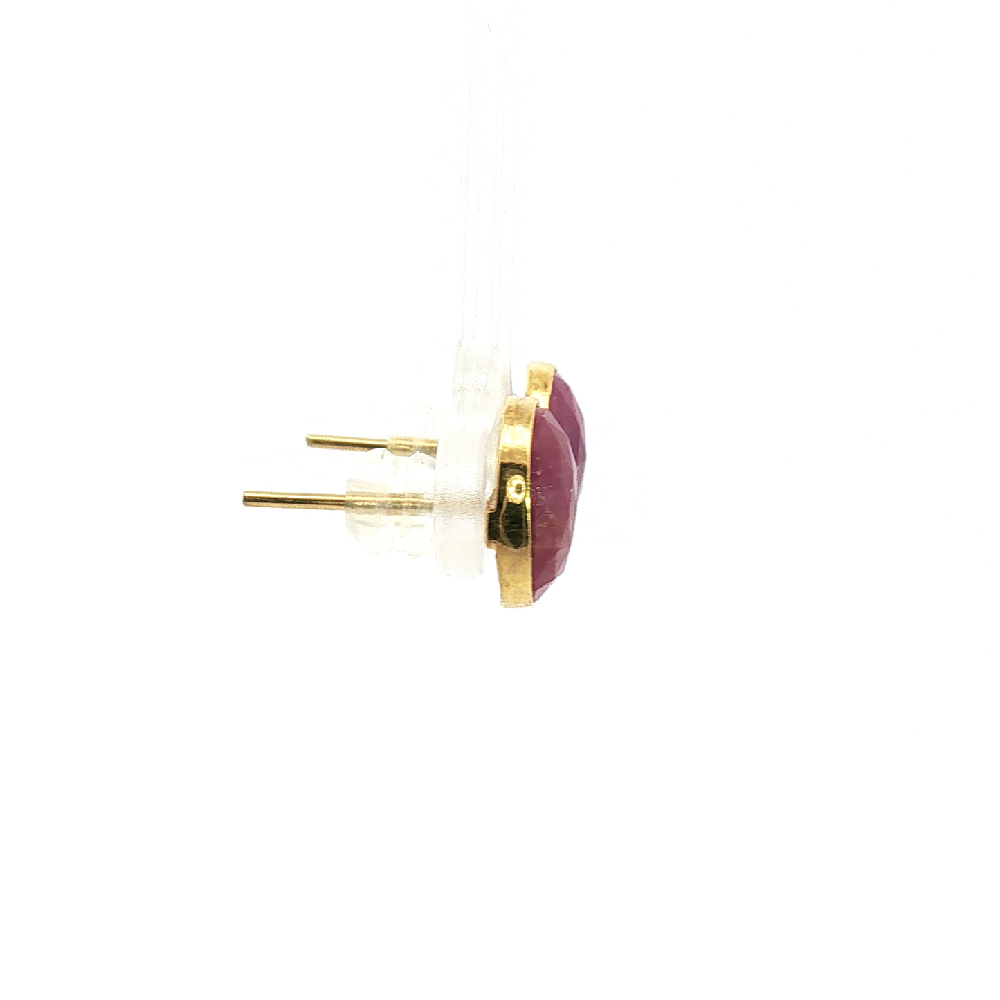 Yellow Gold Bezel-Set Purplish Red Ruby Stud Earrings