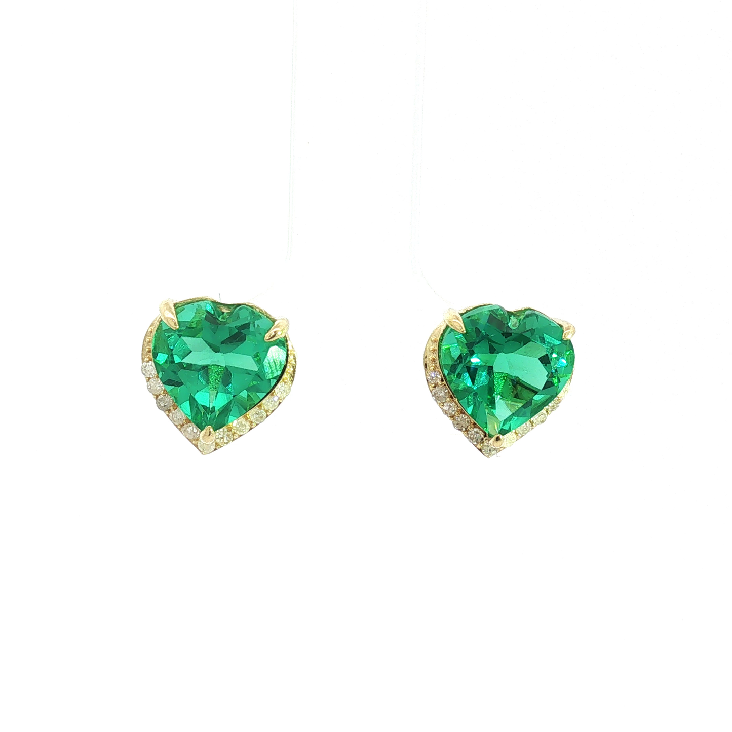 Heart-Shaped Emerald Stud Earrings in Yellow Gold