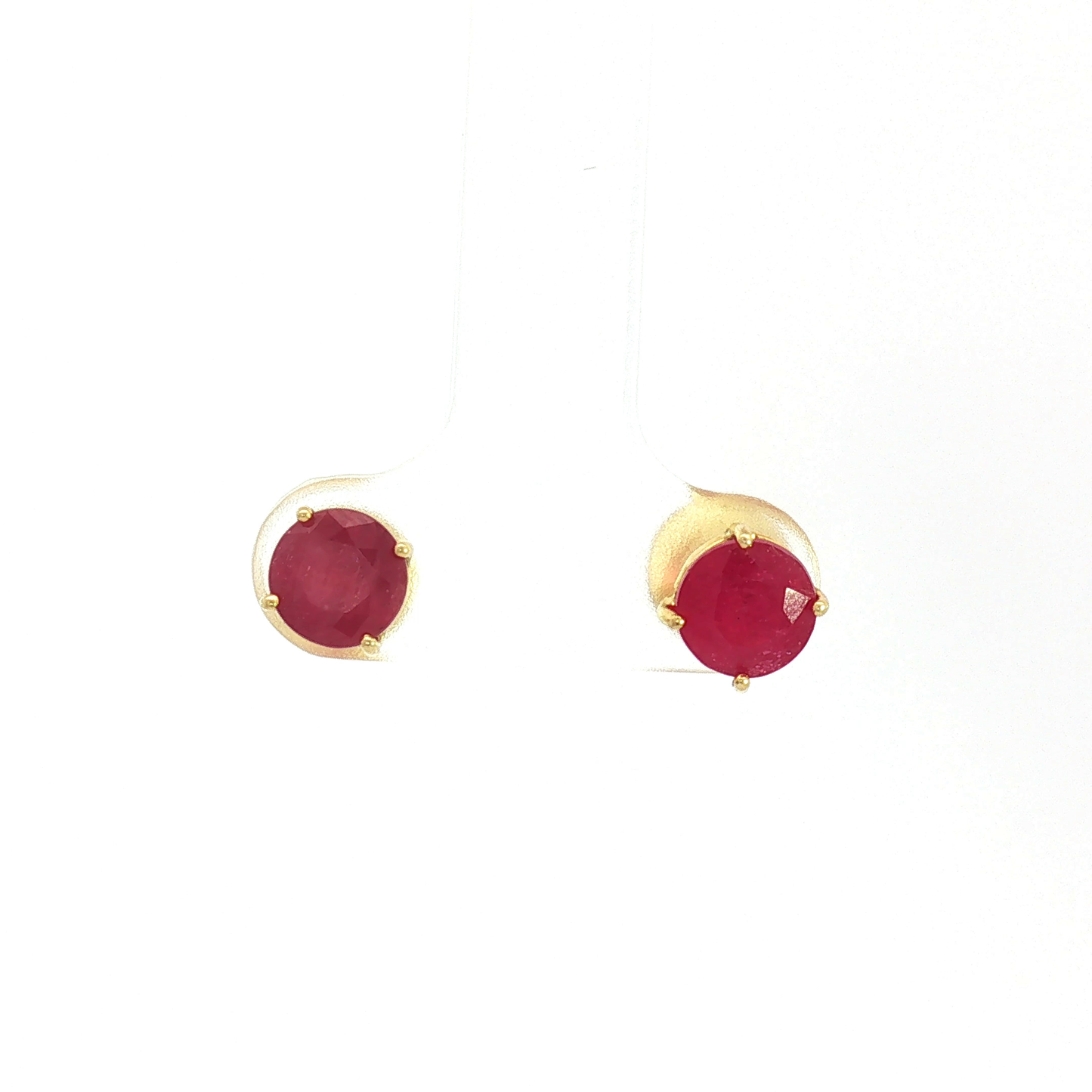 Round Red Ruby Stud Earrings in Yellow Gold