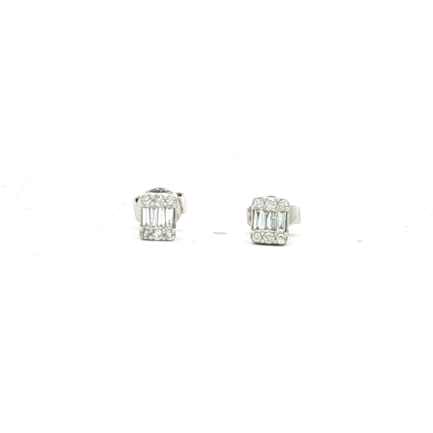 Rectangular Baguette Diamond Stud Earrings in White Gold