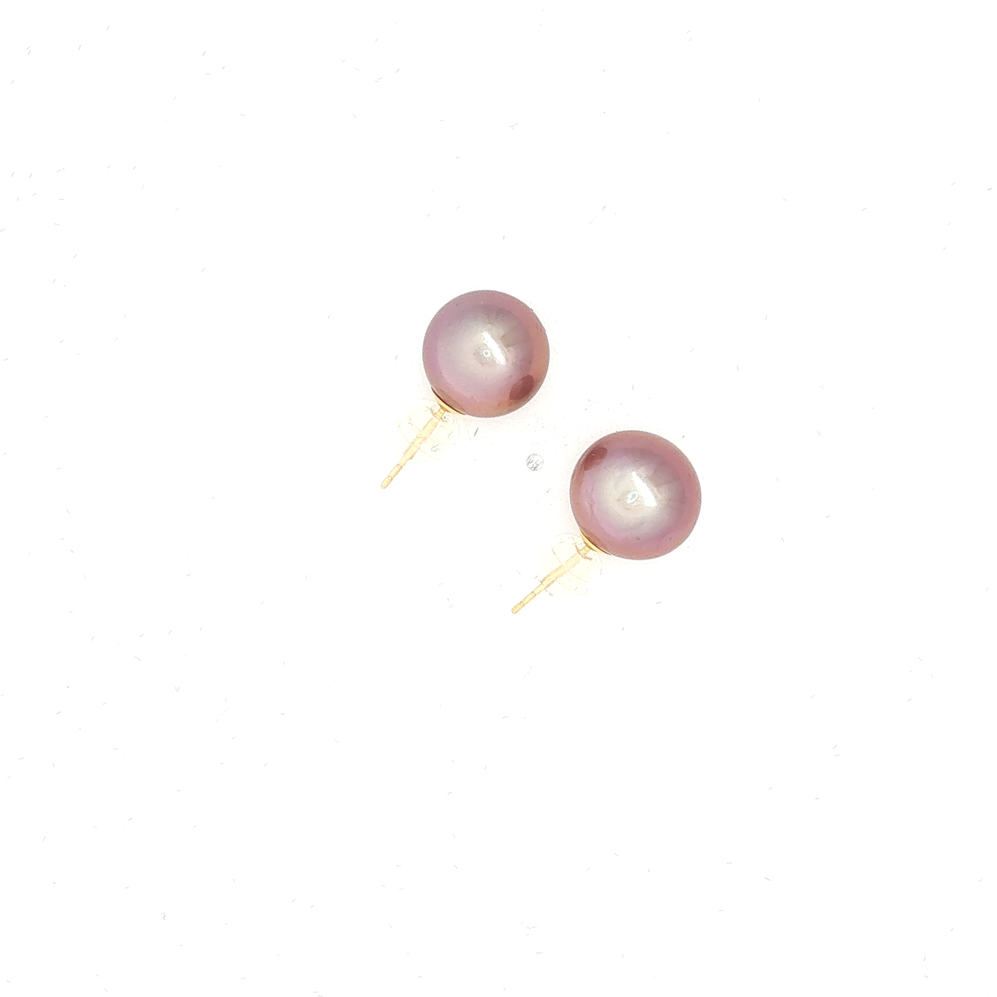 Purplish Edison Pearl Stud Earrings in Yellow Gold