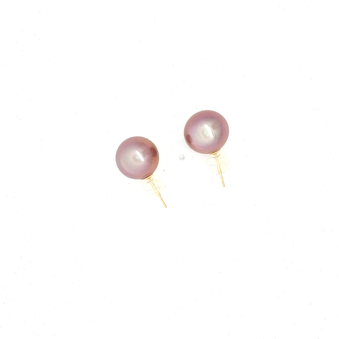 Purplish Edison Pearl Stud Earrings in Yellow Gold