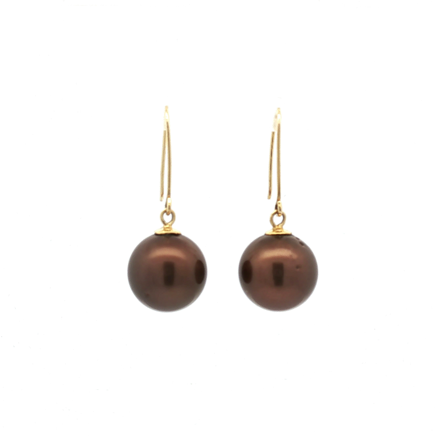 Yellow Gold Brown Pearl Drop Earrings