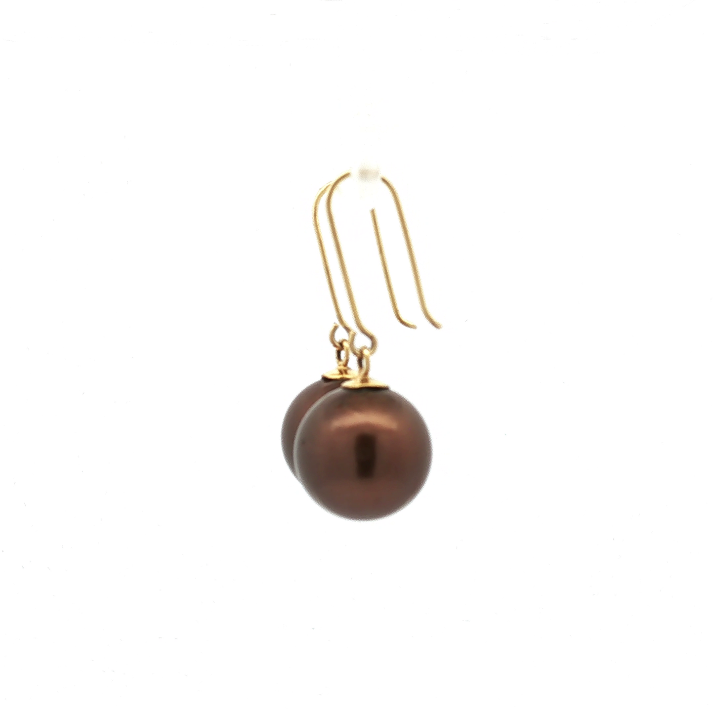 Yellow Gold Brown Pearl Drop Earrings