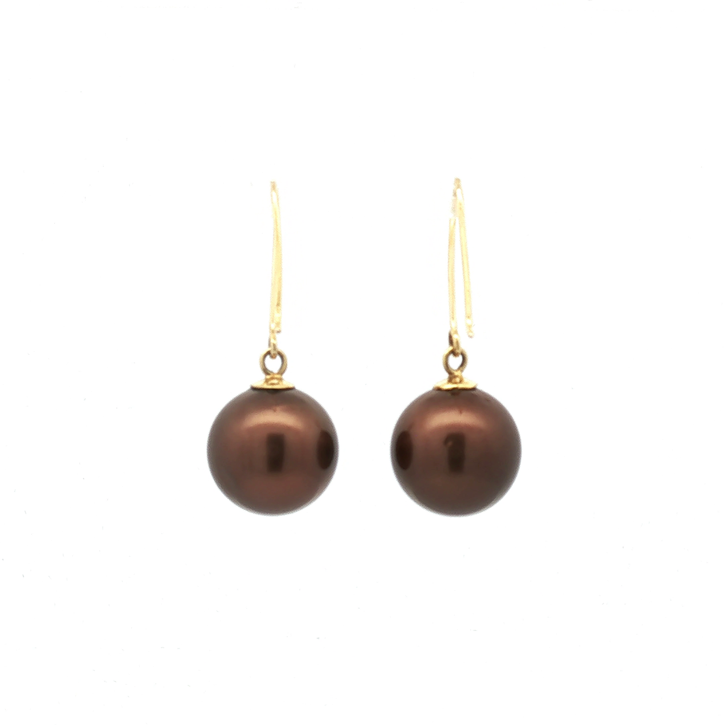Yellow Gold Brown Pearl Drop Earrings