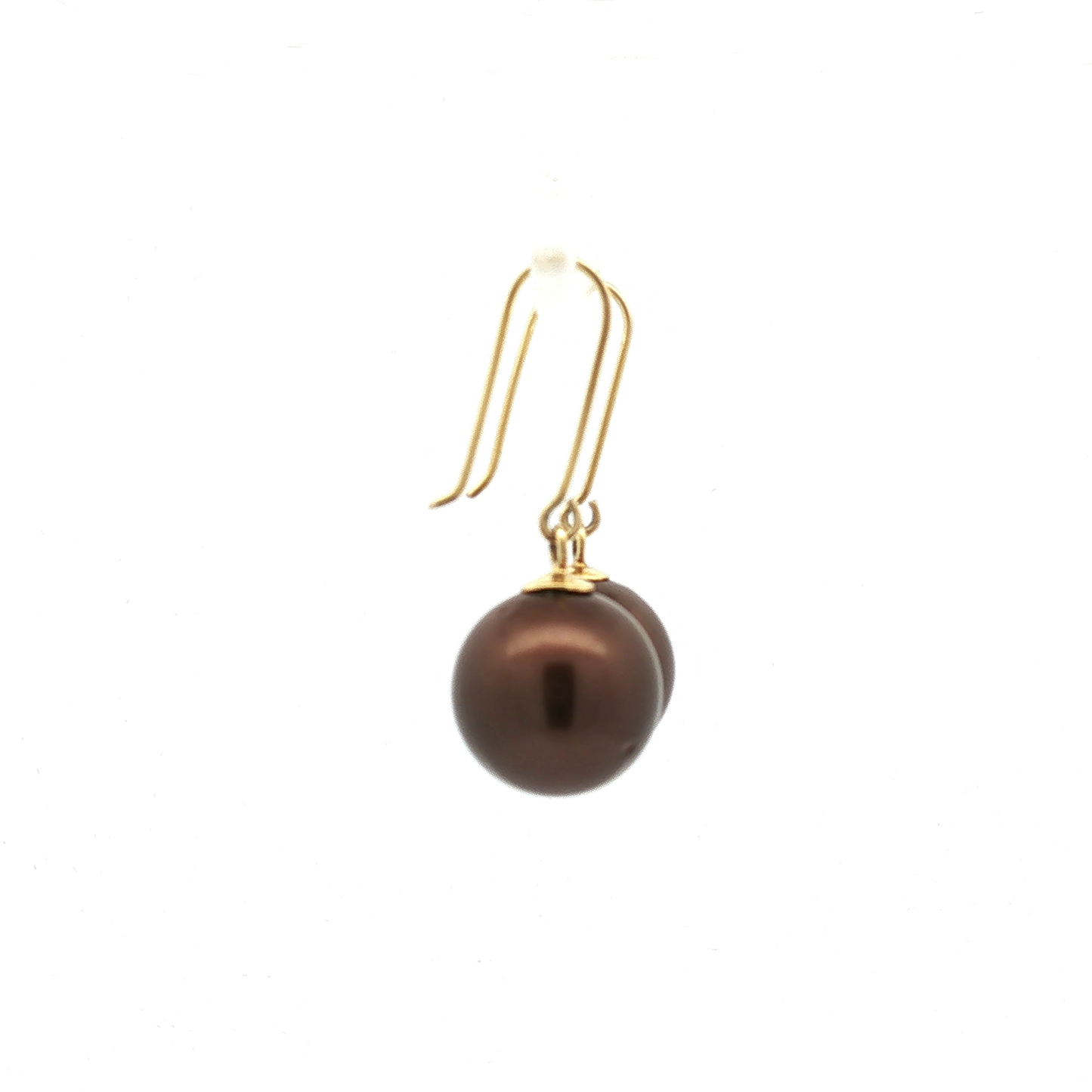 Yellow Gold Brown Pearl Drop Earrings
