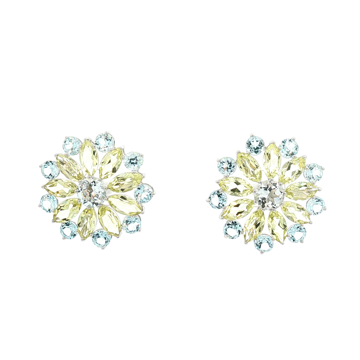 Floral Beryl Cluster Earrings in White Gold