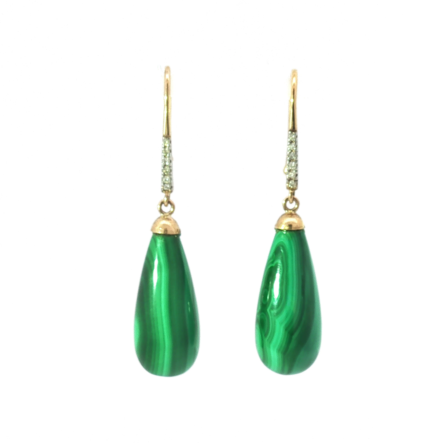 Yellow Gold Malachite Drop Earrings with Diamond Accents