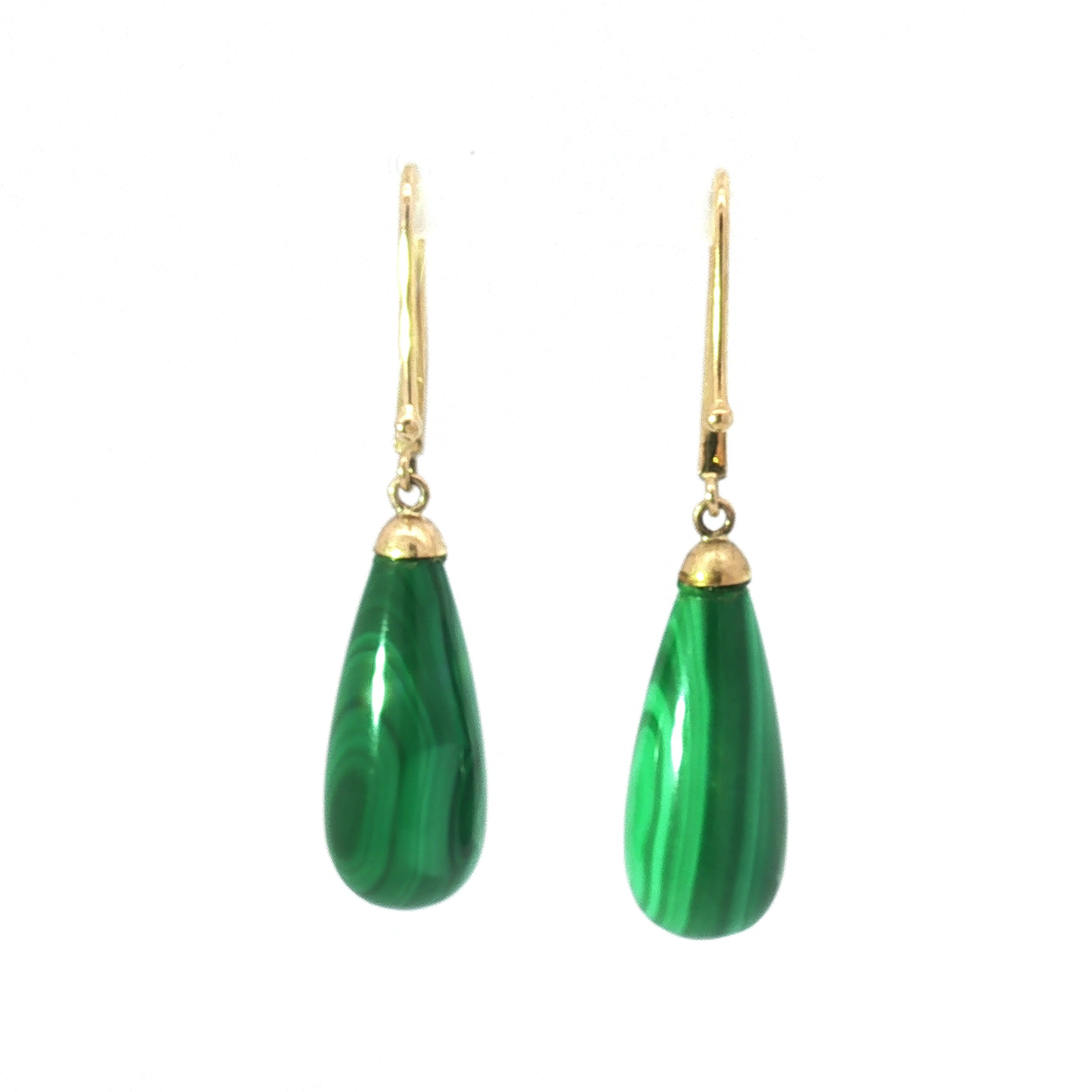 Yellow Gold Malachite Drop Earrings with Diamond Accents