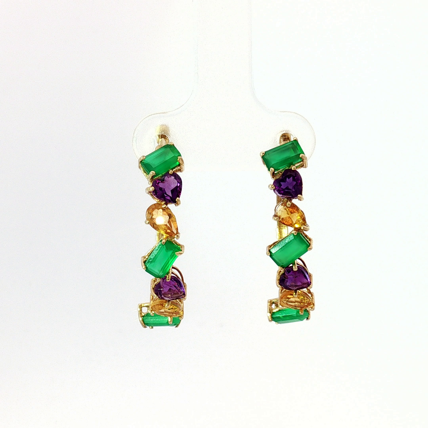 Yellow Gold Multi-Gemstone Hoop Earrings with Emeralds